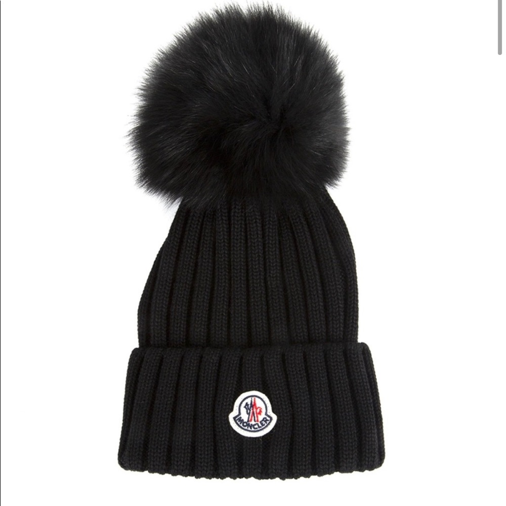 Women Moncler Black Pom Pom Hat
